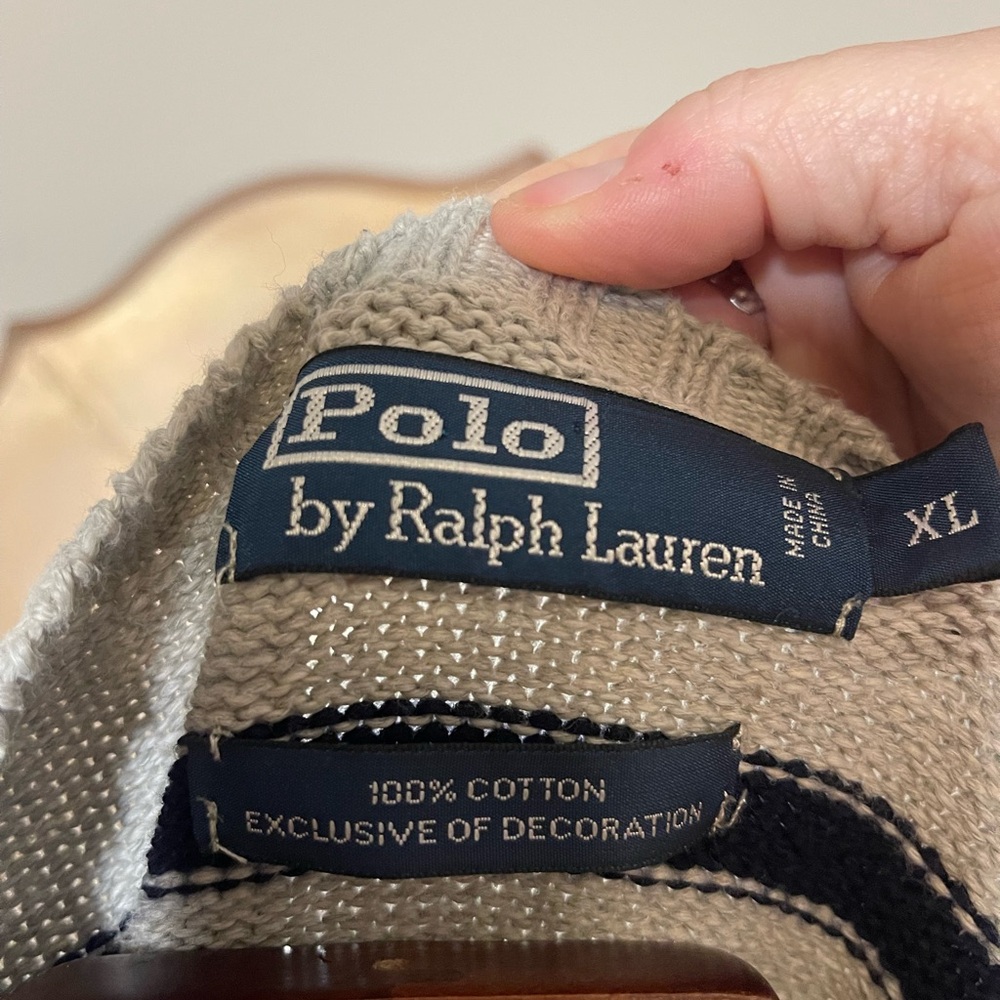 Polo Ralph Lauren Men's Cotton Crewneck Striped Sweater Navy Gray Prep Nautical - Picture 8 of 11